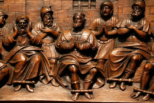 Die Gefangenschaft Babylons Holzskulptur Jahrhundert Sainte Elisabeth Hongrie Kirche Frankreich — Stockfoto