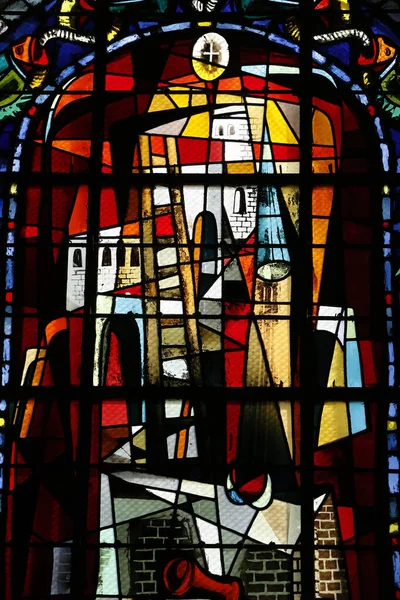 サンピエール モンマルトル教会 ステンドグラスの窓 聖ペテロの有名な優位性の描写 あなたはペテロであり この岩の上に 私は私の教会を建てます そして地獄の門はそれに対して勝つことはありません — ストック写真