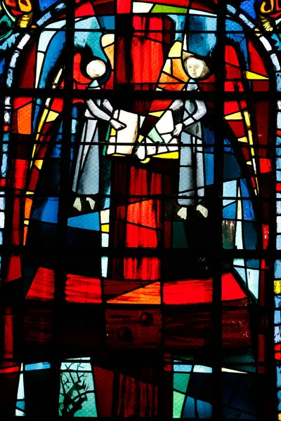 Saint Pierre Montmartre Church Stained Glass Window Depiction Peter Crucifixion — стоковое фото