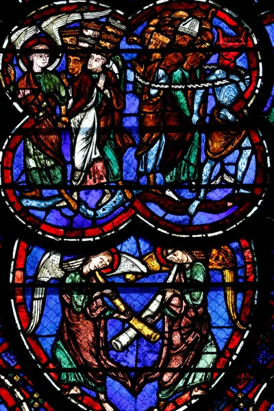 Das Weltgericht Bleiglasfenster Kathedrale Von Bourges Jahrhundert Frankreich — Stockfoto