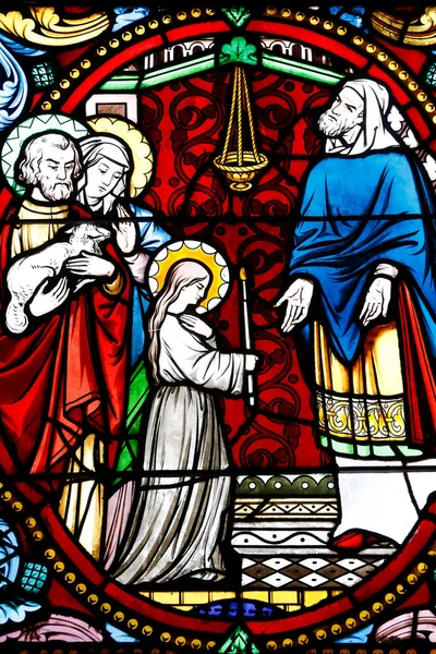 Stained Glass Window Presentation Jesus Temple France — Fotografia de Stock