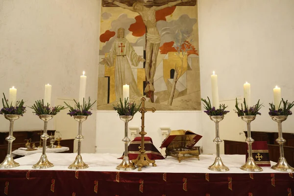 Altar Seven Candles Roman Catholic Church France — Stock Photo, Image