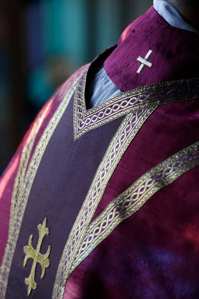 Violet Chasuble Used Lent Liturgy France — стокове фото
