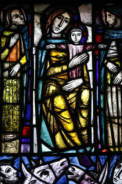 Stained Glass Window Madonna Child Belgium — Foto Stock