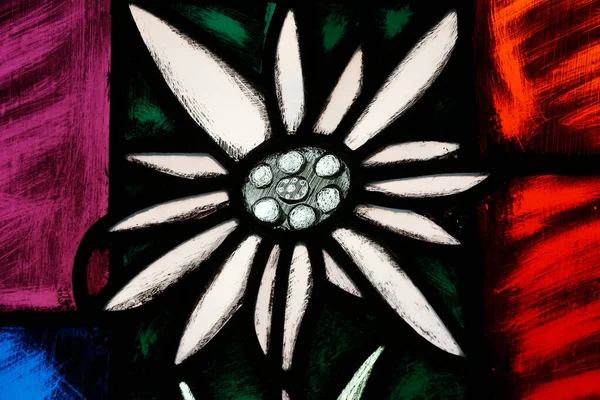 Chapel Emosson Dedicated Our Lady Snows Stained Glass Window Flower — Fotografia de Stock