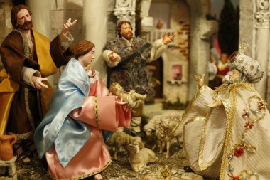 Noel beşiği. İsa 'nın doğuşu. Magi 'ye tapma. Roma Katolik Kilisesi. İtalya. 