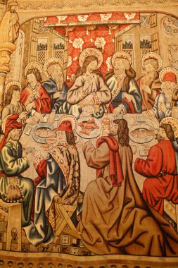 Son Yemek 'i betimleyen duvar halısı. Duvar halıları galerisi. Vatikan Müzesi. İtalya. 