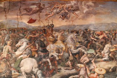 Konstantin Salonu 'ndaki Milvian Köprüsü Savaşı. 1613. Raphael. Vatikan Müzesi. İtalya. 