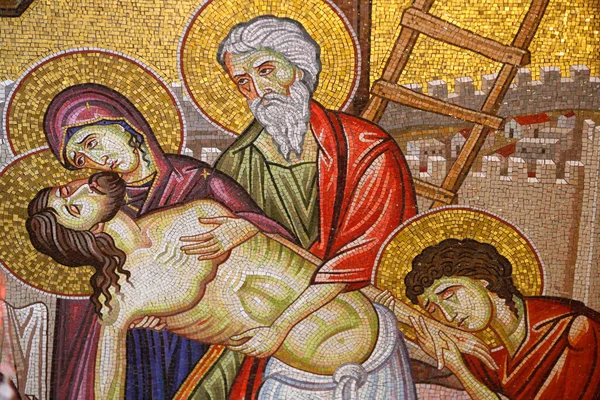 Jezus Naar Beneden Van Het Kruis Detail Van Mozaïekkunst Die — Stockfoto
