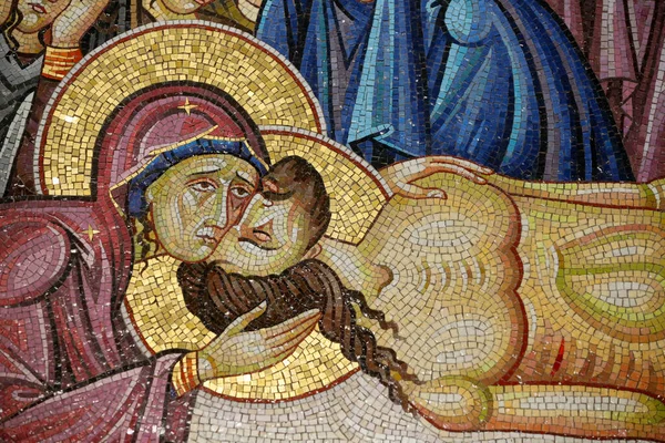 예수는 아리마 대요셉의 무덤에 있었다 모자이크 아트의 묘사는 그리스도의 장례식을 — 스톡 사진