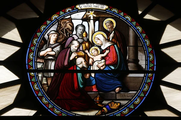 Basilica Nativity Stained Glass Window Nativity Israel — 图库照片