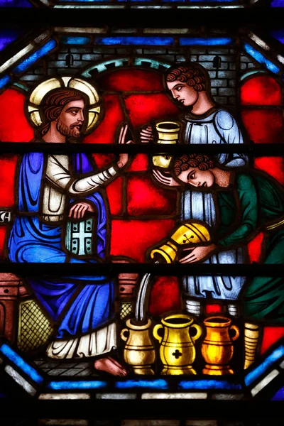 Barth Church Stained Glass Window Marriage Cana United States America — Stockfoto