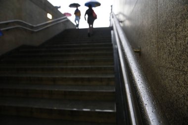 Metro stairs. Rainy day.  Vienna. Austria.
