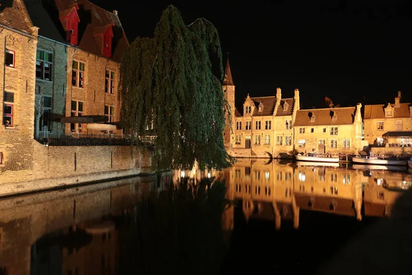 Bruges Night Canal Scene West Flanders Belgium — Stock Photo, Image