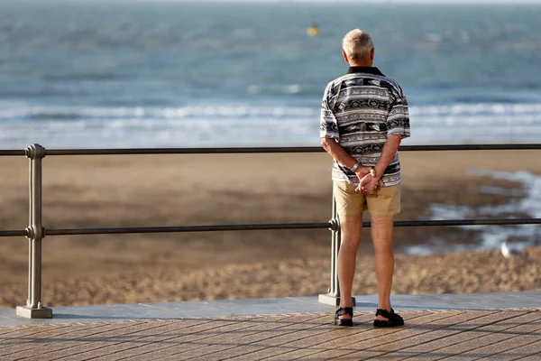 Retired Man Watching Sea West Flanders Belgium — Stockfoto
