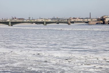 Frozen Neva river in winter.  Saint Petersburg. Russia. 