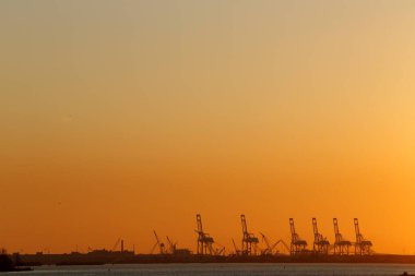 Container cranes at sunset.  United states of America. 