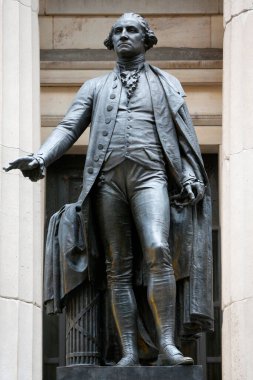 Statue of George Washington in 1882 by the sculptor John Quincy Adams Ward in front of the Federal Hall National Memorial. Wall Street. United states of America. 
