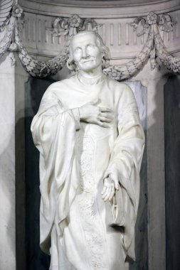 Ars-sur-Fromalılar. Jean-Marie Vianney Tapınağı (The Cure d 'Ars). Aziz Jean-Marie Vianney (1786-1859), rahiplerin koruyucu azizi. Heykel. Fransa.