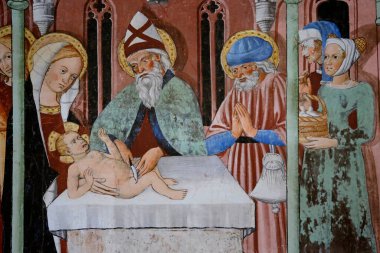 Saint-Sebastien chapel, Lanslevillard. Circumcision of Christ. 15th century. France.  clipart