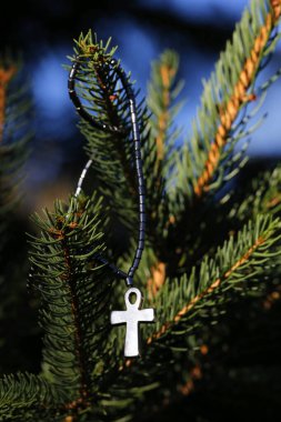 Hristiyan haçı ve Noel ağacı. Katolik kilisesi. Fransa. 