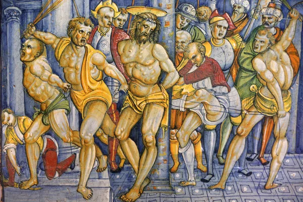 Arianasta Sveitsin Museo Keraaminen Lasi Kristuksen Mylvintä 1400 Luku — kuvapankkivalokuva