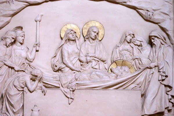 Basilica Notre Dame Genevestä Jeesuksen Intohimo Jeesus Makaa Haudassa Genevessä — kuvapankkivalokuva
