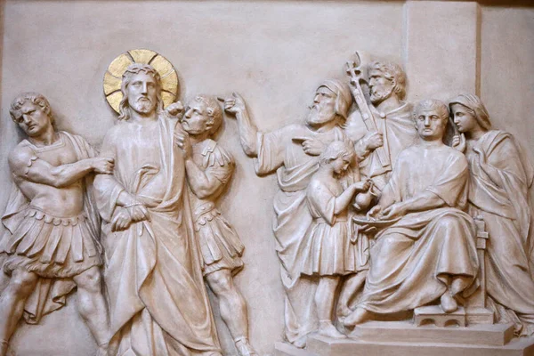 Bazilika Notre Dame Ženevy Vášeň Ježíše Krista První Stanice Ježíš — Stock fotografie