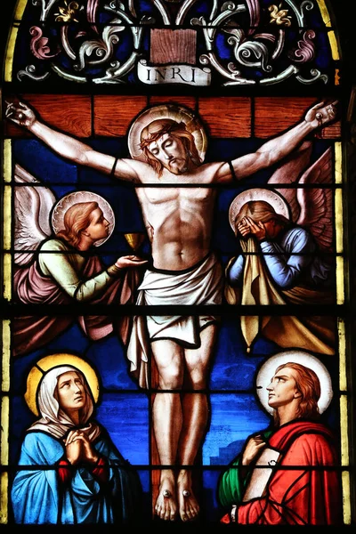 Basílica Notre Dame Genebra Vidro Manchado Paixão Jesus Cristo Genebra — Fotografia de Stock