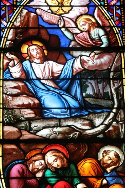 Bazylika Notre Dame Genewie Witraże Pasja Jezusa Chrystusa Agonia Chrystusa — Zdjęcie stockowe