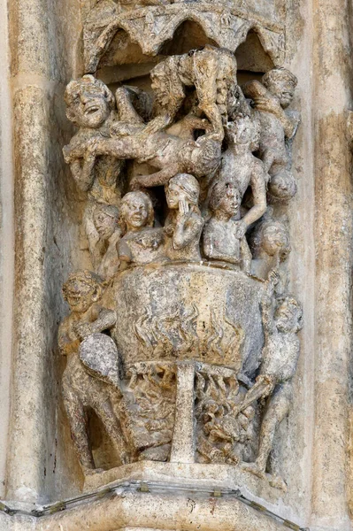 Catedral Notre Dame Amiens Fachada Ocidental Último Julgamento Representação Inferno — Fotografia de Stock