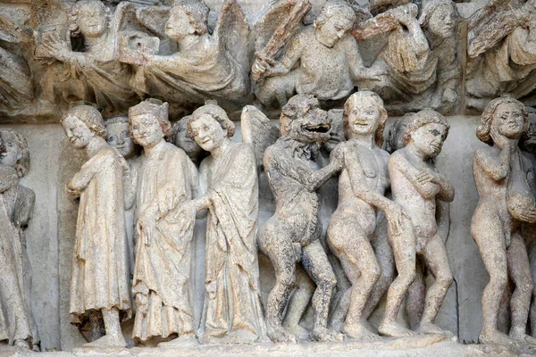 stock image Notre-Dame d'Amiens cathedral. Tympanum of the central portal. The Last Judgement. France. 