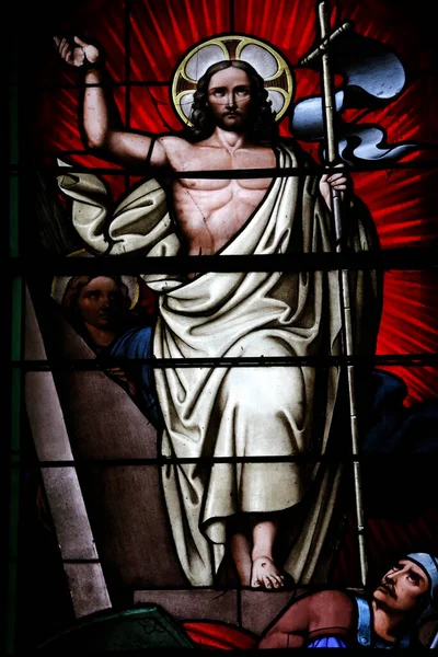 Sanctuarul Fecioarei Salette Fereastra Vitraliilor Iisuse Învierea Franța — Fotografie, imagine de stoc