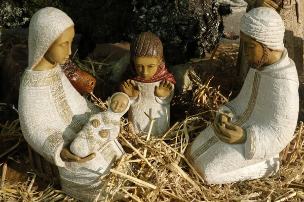 Berço Natal Uma Igreja Caholic Presépio Sagrada Família França — Fotografia de Stock
