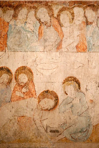 Saint Peter Saint Paul Church Fresco 14Th Century Christ Washing — Stock Photo, Image