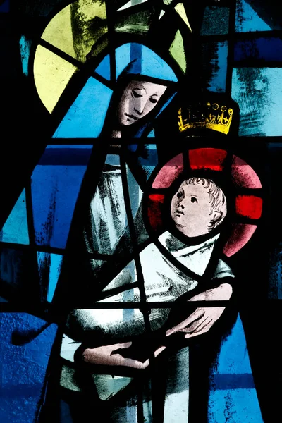 Iglesia San Ulrico Vidriera Max Ingrand Virgen Con Niño Francia — Foto de Stock