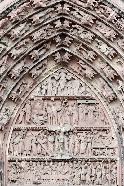 Собор Богоматери Страсбургской Западный Фасад Страсть Господа Нашего Франция — стоковое фото