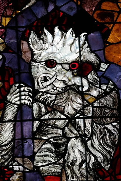 Katedra Matki Bożej Strasburga Witraże Xiv Wiek Sąd Ostateczny Diabeł — Zdjęcie stockowe