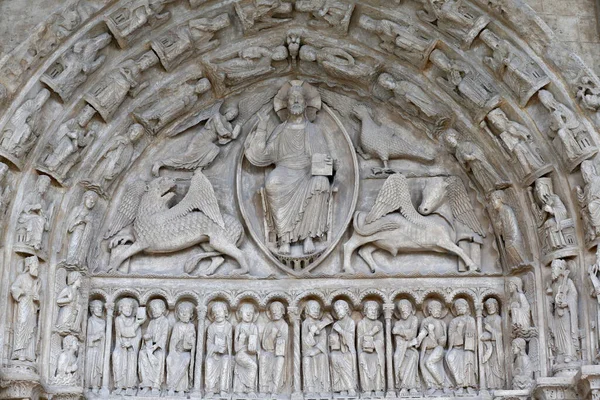 Εθνικό Μουσείο Γαλλικών Μνημείων Καθεδρικός Ναός Chartres Κεντρική Πύλη Χριστός — Φωτογραφία Αρχείου