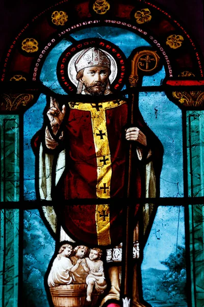 Stained Glass Window Saint Nicholas France — Stock Photo, Image
