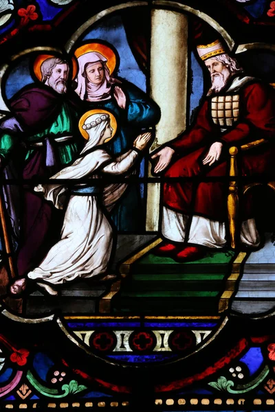 Notre Dame Saint Arnoux Cathedral Stained Glass Window Presentation Blessed — Stock Photo, Image