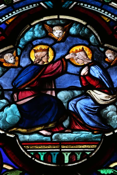 Notre Dame Saint Arnoux Cathedral Stained Glass Window Coronation Virgin — Stock Photo, Image