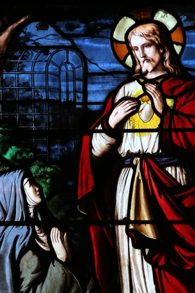 Notre Dame Saint Arnoux Katedrali Lekeli Cam Pencere Margaret Mary — Stok fotoğraf
