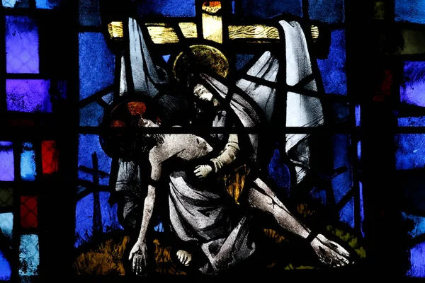 Beauvais Cathedral Stained Glass Window Christ Passion Descent Christ France Stock Photo