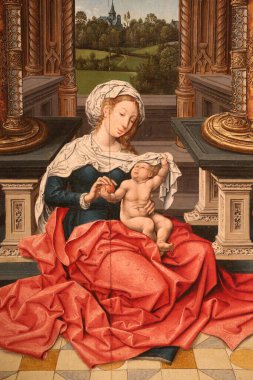 Brou Kraliyet Manastırı. Bakire ve çocuk, Barend van Orley 'den 16. yüzyıl. Fransa. 