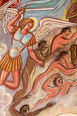 Resim yapmak. Son Hüküm. Başmelek Aziz Michael. Katolik kilisesi. Togo. 