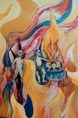 Bin Buda 'nın tapınağı. Dashang Kagyu Ling cemaati. Evrenin Mandala 'sı. Ayrıntılar. Cehennem ateşinin ifadesi..