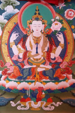 Shedrub Choekhor Ling manastırı. Tibet Thanka 'sı. Beyaz Tara. Budist dini. Fransa. 