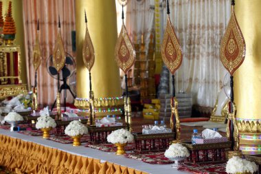 Wat Ong Teu Budist tapınağı. Dhammasala salonu. Vientiane. Laos. 