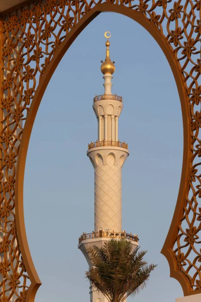 Minaret Wielkim Meczecie Szejka Zayeda Abu Dhabi Wyspy Owcze — Zdjęcie stockowe